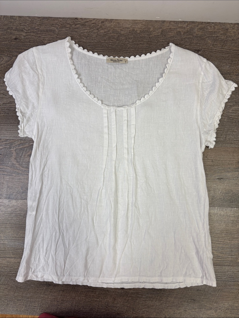 Alessia Pacini Italy White 100% Linen Blouse Scallop Trim Size S